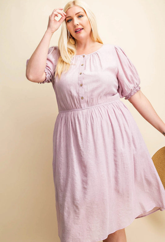 Gabriella Button Down Balloon Sleeve Dress- 1X,2X