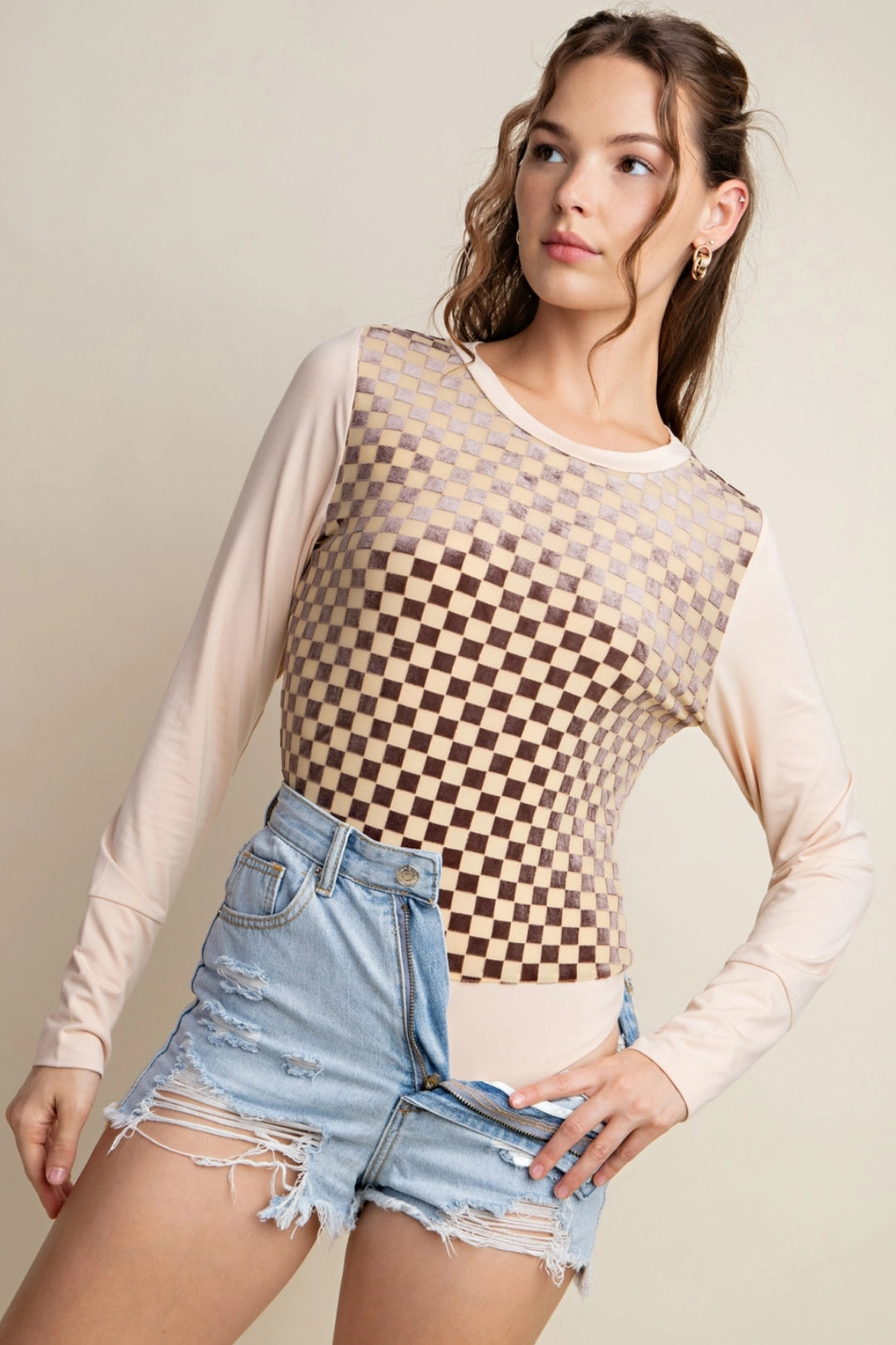 It’s A Vibe Velvet Checkered Bodysuit- S,M