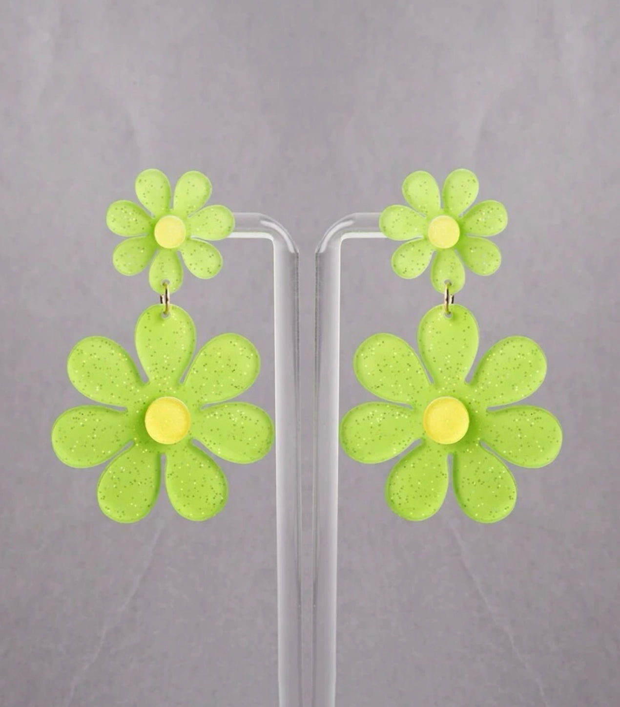 Neon Green Groovy Flower Acrylic Earrings