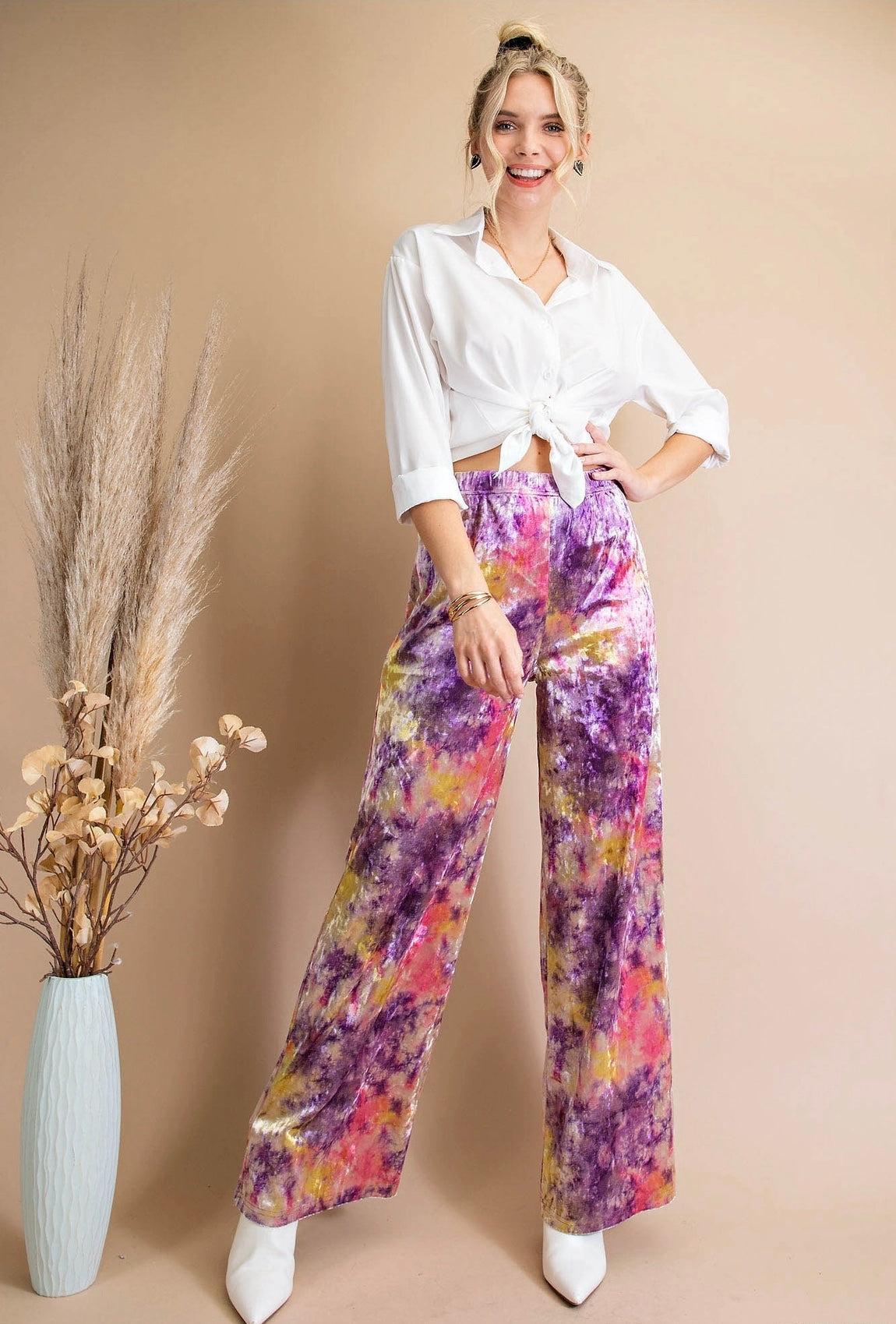 What A Time Tie-Dye Velvet Wide Leg Pants- S,L