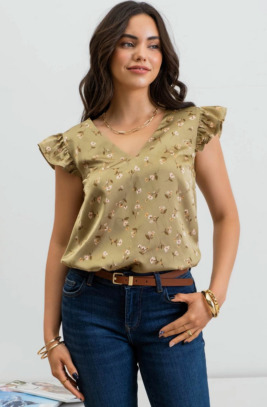 Adelaide Floral Ruffle Sleeve Top- L